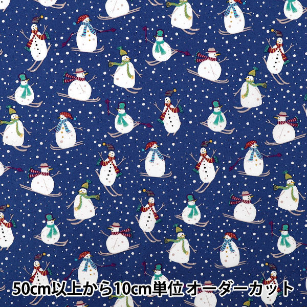 [Количество от 5] Ткань «Широкий Снеговик Синий ЮЗ-941-2" 【Yuzawayaоригинал】