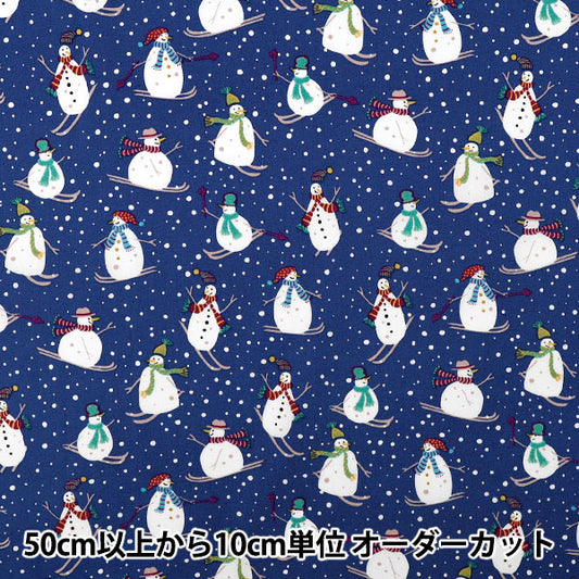 [Количество от 5] Ткань «Широкий Снеговик Синий ЮЗ-941-2" 【Yuzawayaоригинал】