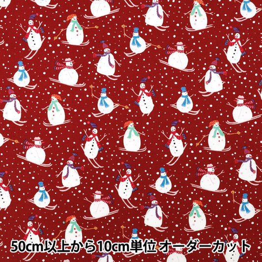 [Quantity from 5] Fabric “Broad Snowman Red YUZ-941-4" 【Yuzawayaoriginal】