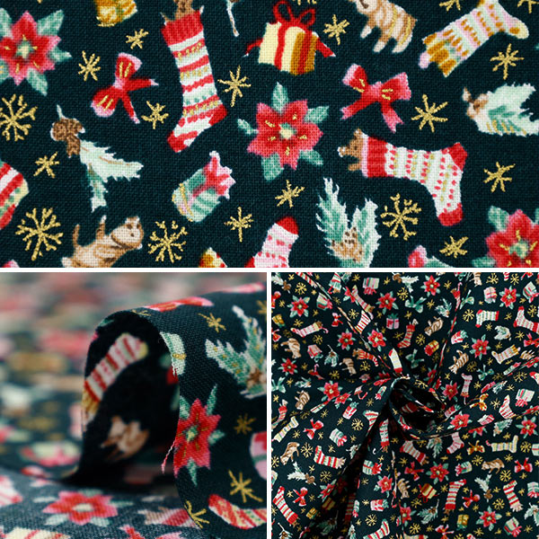 [Quantity from 5] Fabric "Munsell Collection Sharting Christmas Black YUZ-942-1" 【Yuzawayaoriginal】