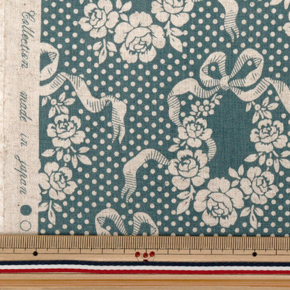 【数量5から】 生地 『広巾綿麻シーチング リボン YUZ-952-1』