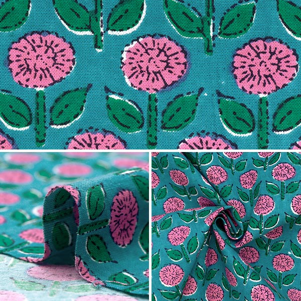 [Quantité à partir de 5] Tissu "IndesiègeModèle floral imprimé bleu x rose Ram-She-25b"