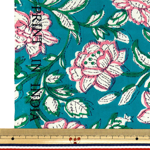 [Cantidad a partir de 5] Tela "IndialáminasImpreso Sarasa Green X Pink Ram-SHE-25C"