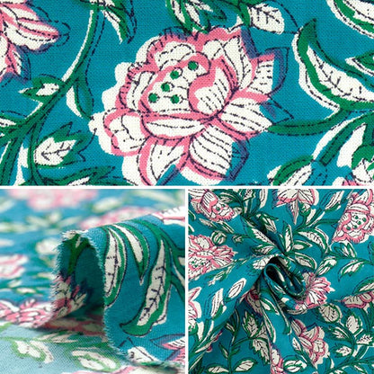 [Cantidad a partir de 5] Tela "IndialáminasImpreso Sarasa Green X Pink Ram-SHE-25C"