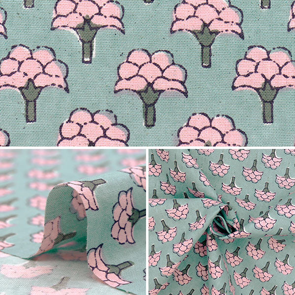 [Quantité à partir de 5] Tissu "IndesiègeModèle floral imprimé gris x rose Ram-She-25d"