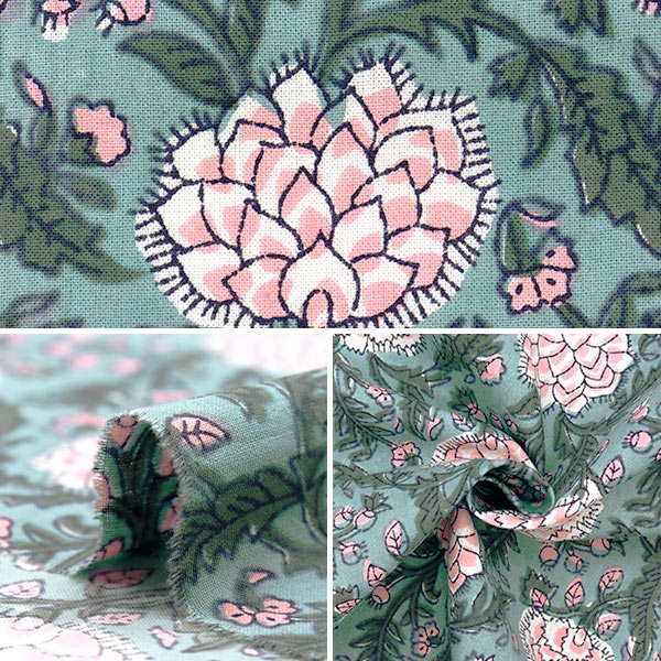 [Quantity starting from 5] Fabric "IndiaSheetingPrinted Sarasa Green x Pink RAM-SHE-25E"