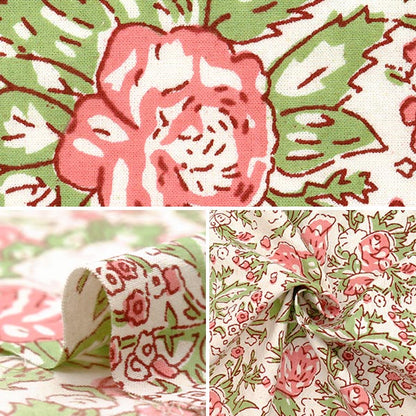 [Quantité à partir de 5] Tissu "IndesiègeMotif floral imprimé beige x rose ram-she-25f"