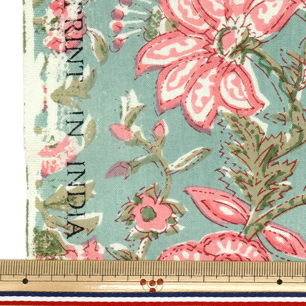 [Quantità a partire da 5] Tessuto "IndiafogliModello floreale stampato verde x rosa Ram-she-25G"