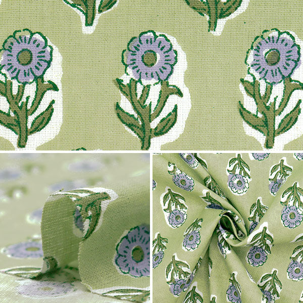 【数量5起】 織物 “印度”板材織物印花花卉绿×紫色RAM-SHE-25I"