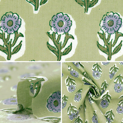 【数量5起】 織物 “印度”板材織物印花花卉绿×紫色RAM-SHE-25I"
