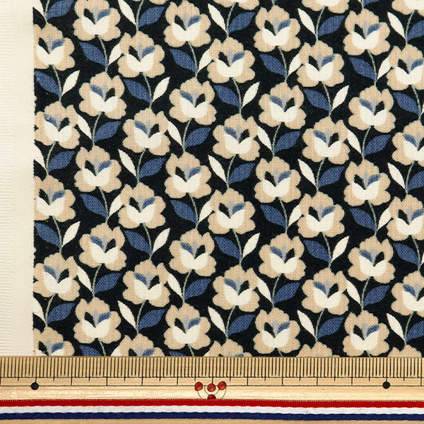 [From quantity 5] Fabric 『Sheeting Modern Rose Navy x Beige ACS1099-C" COTTON KOBAYASHI