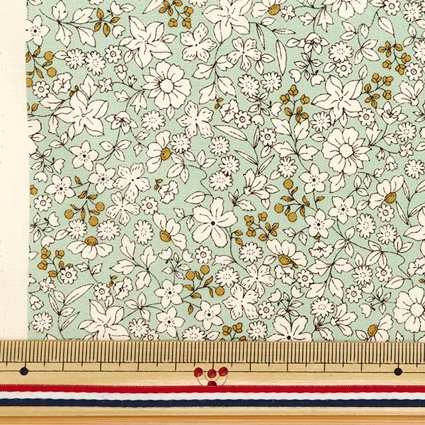 [Quantity starting from 5] Fabric 『Sheeting White Flower Green ACS1098-D" COTTON KOBAYASHI