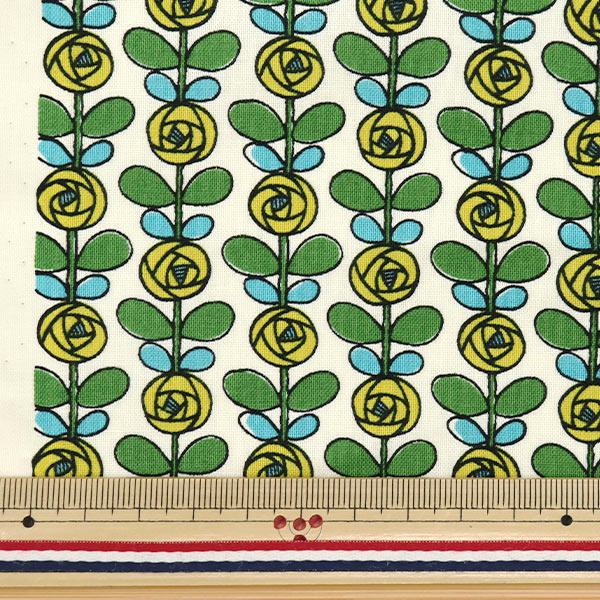 [5부터 시작하는 수량] 천・원단 『시팅 원단 미니 로즈 화이트 x 노란색 ACS1097-B" COTTON KOBAYASHI