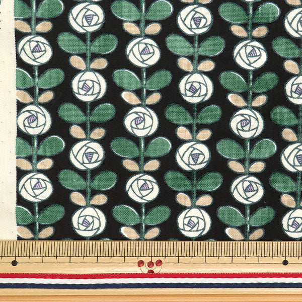 [Quantity starting from 5] Fabric 『Sheeting Mini Rose Black x Red ACS1097-D" COTTON KOBAYASHI