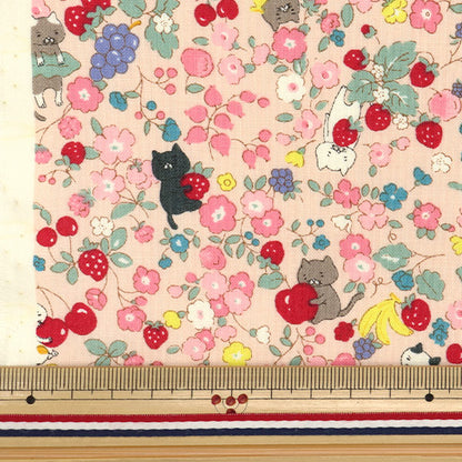 [Quantity starting from 5] Fabric 『Sheeting Cat and Fruity Flower Pink ACS1100-B" COTTON KOBAYASHI