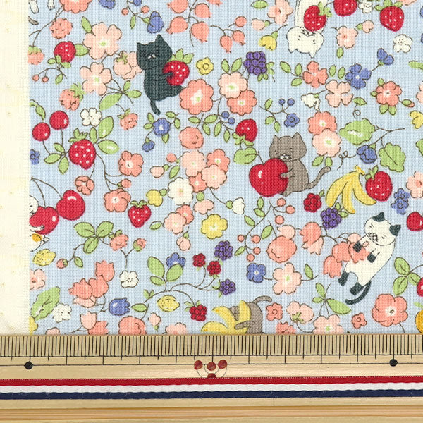 [Quantity starting from 5] Fabric 『Sheeting Cat and Fruity Flower Saxophone ACS1100-C" COTTON KOBAYASHI