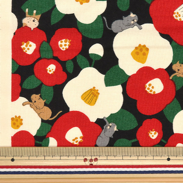 [Quantity starting from 5] Fabric 『Sheeting Tsubaki Cat Kuro ACS1102-B" COTTON KOBAYASHI