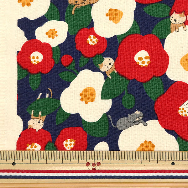 [Quantité à partir de 5] Tissu 『siège Tsubaki Cat Navy ACS1102-D" COTTON KOBAYASHI