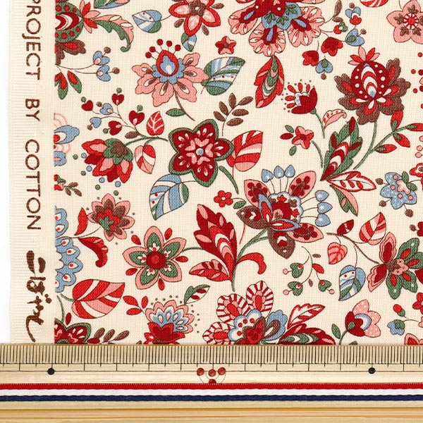 [Quantity starting from 5] Fabric 『Sheeting Ethnic Garden Red ACS1106-A" COTTON KOBAYASHI