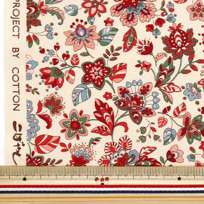 [Quantity starting from 5] Fabric 『Sheeting Ethnic Garden Red ACS1106-A" COTTON KOBAYASHI