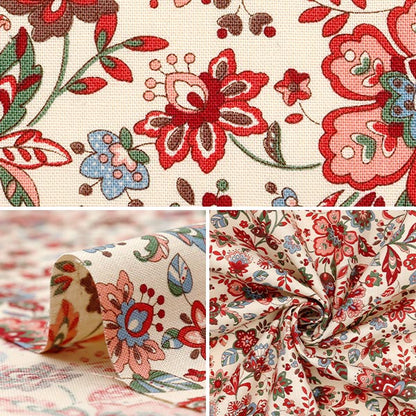 [Quantity starting from 5] Fabric 『Sheeting Ethnic Garden Red ACS1106-A" COTTON KOBAYASHI