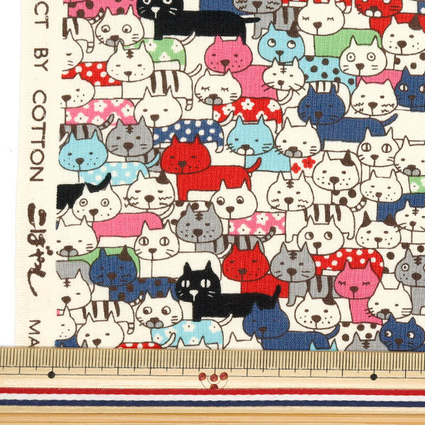[Quantity starting from 5] Fabric 『Sheeting Full of cats Multi ACS1107-A" COTTON KOBAYASHI