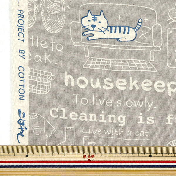 [Quantity starting from 5] Fabric 『Sheeting Cleaning cat greige ACS1110-D" COTTON KOBAYASHI