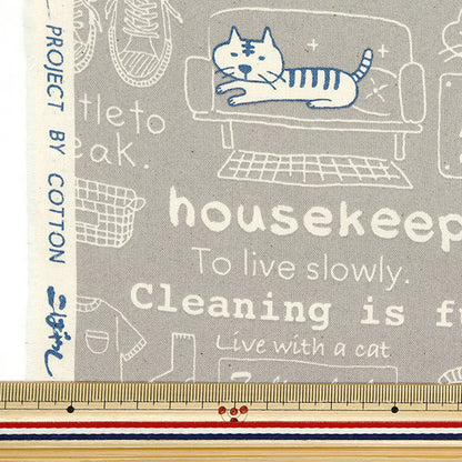 [Quantity starting from 5] Fabric 『Sheeting Cleaning cat greige ACS1110-D" COTTON KOBAYASHI