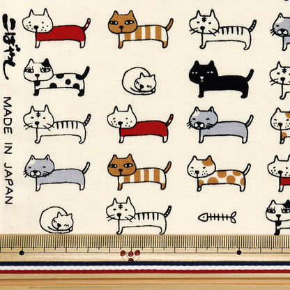 [Quantity starting from 5] Fabric 『Sheeting Aligned cat generation ACS1101-A" COTTON KOBAYASHI