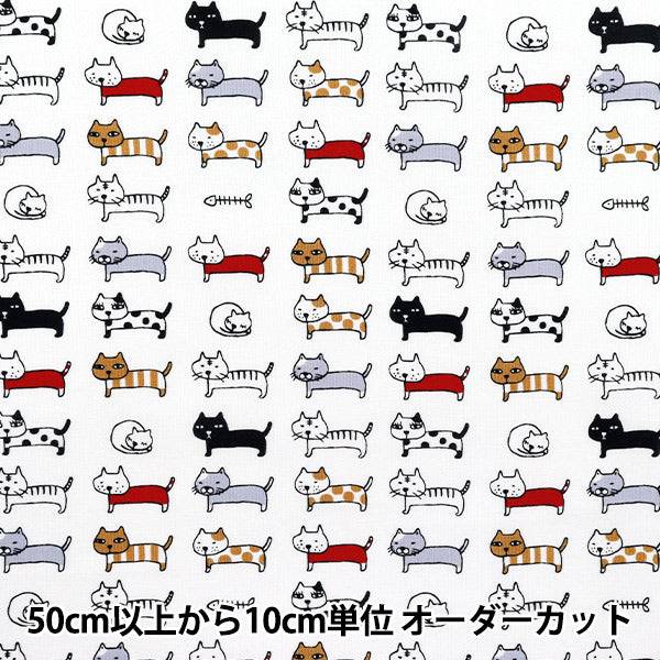 [Quantity starting from 5] Fabric 『Sheeting Aligned cat white ACS1101-B