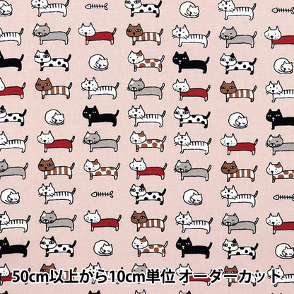 [Cantidad a partir de 5] Tela 『láminas Gatos alineados, rosa opaco, ACS1101-C" COTTON KOBAYASHI
