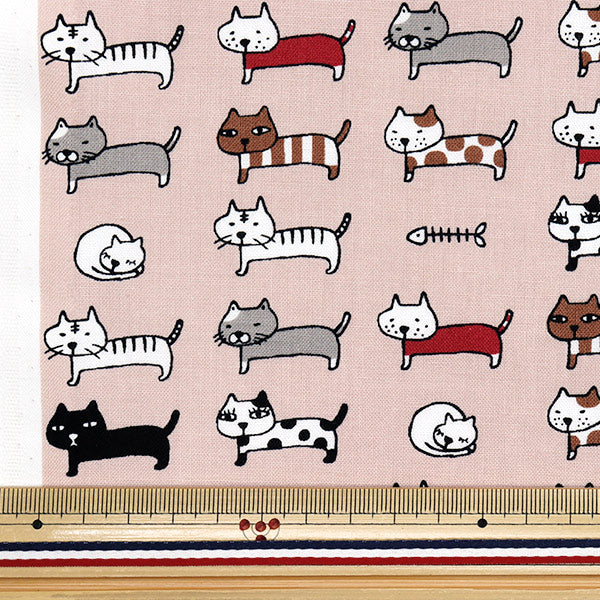 [Cantidad a partir de 5] Tela 『láminas Gatos alineados, rosa opaco, ACS1101-C" COTTON KOBAYASHI
