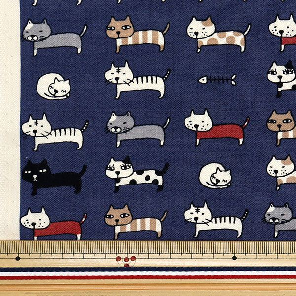 [Quantità a partire da 5] Tessuto 『fogli Allineato Cat Navy ACS1101-E" COTTON KOBAYASHI