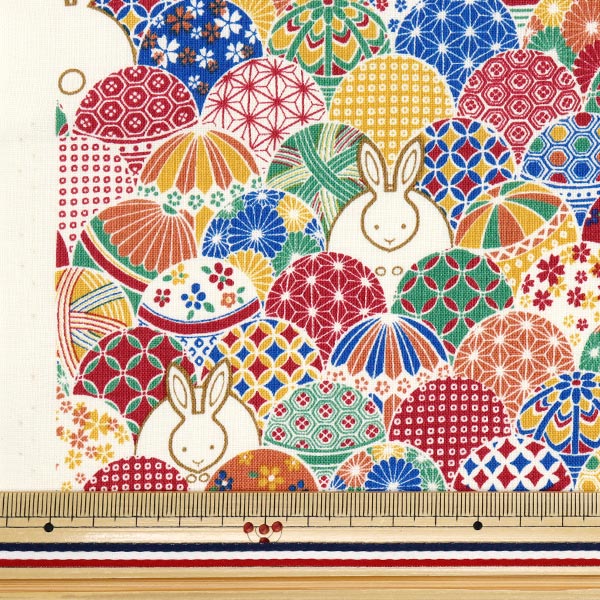 [Quantity starting from 5] Fabric 『Sheeting Temari Rabbit Multi ACS1109-A" COTTON KOBAYASHI