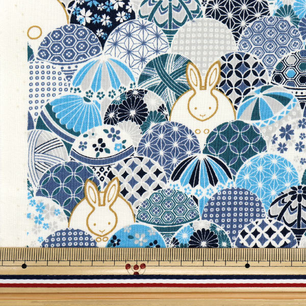 [Quantity starting from 5] Fabric 『Sheeting Temari Rabbit Blue ACS1109-C" COTTON KOBAYASHI