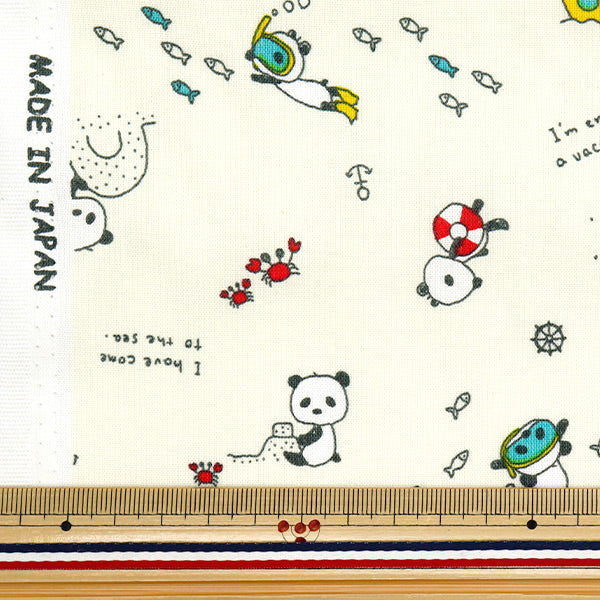 [Menge ab 5] Stoff 『leinwandbindung Sleeple Panda's Beach schwimmen weiße ACS1113-A" COTTON KOBAYASHI