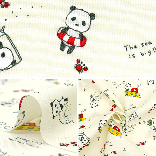 [Menge ab 5] Stoff 『leinwandbindung Sleeple Panda's Beach schwimmen weiße ACS1113-A" COTTON KOBAYASHI