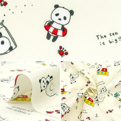 [Menge ab 5] Stoff 『leinwandbindung Sleeple Panda's Beach schwimmen weiße ACS1113-A" COTTON KOBAYASHI