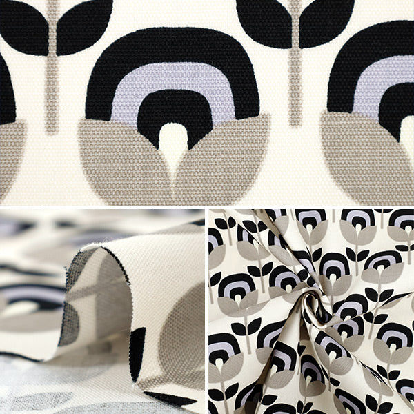 Retro Flower Oxford Fabric - Natural Gray | Cotton Kobayashi