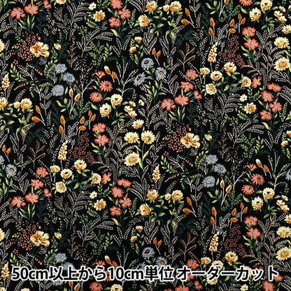 [5부터 시작하는 수량] 천・원단 『옥스 야생의꽃 블랙 ACS1128-A" COTTON KOBAYASHI