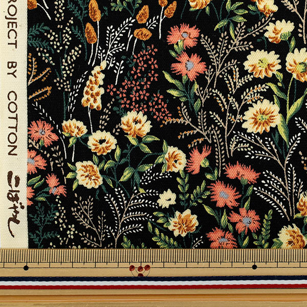 [5부터 시작하는 수량] 천・원단 『옥스 야생의꽃 블랙 ACS1128-A" COTTON KOBAYASHI