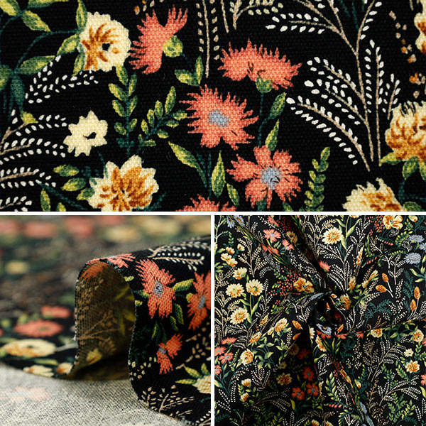 [5부터 시작하는 수량] 천・원단 『옥스 야생의꽃 블랙 ACS1128-A" COTTON KOBAYASHI