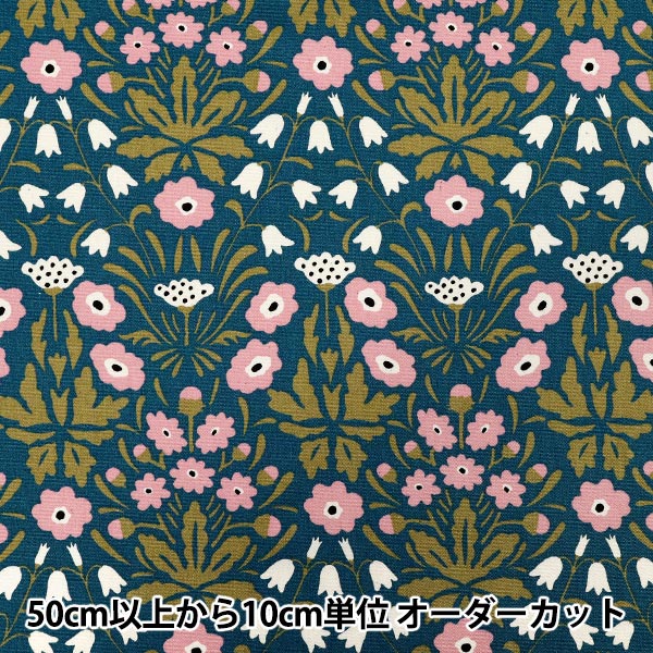 [Количество, начиная с 5] Ткань "Ткань Усако" Оксфорд Shaina Flower Blue x Pink ACS1140-B" COTTON KOBAYASHI