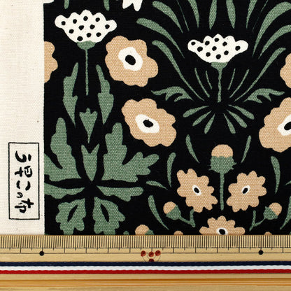 [Quantity starting from 5] Fabric "Usako's cloth" Oxford Shaina Flower Black x Beige ACS1140-C" COTTON KOBAYASHI