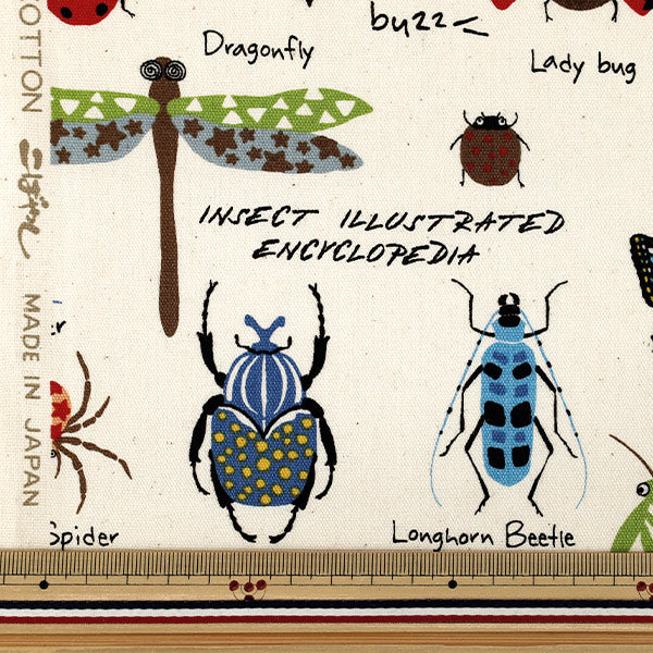 【数量5から】 生地 『オックス 昆虫図鑑 キナリ ACS1163-A』 COTTON KOBAYASHI コットンこばやし 小林繊維