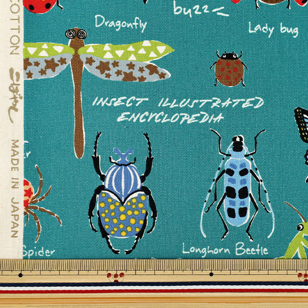 [Quantity from 5] Fabric "Oxford Insect Picture Book Blue Green ACS1163-B” COTTON KOBAYASHI