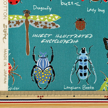 [Quantity from 5] Fabric "Oxford Insect Picture Book Blue Green ACS1163-B” COTTON KOBAYASHI