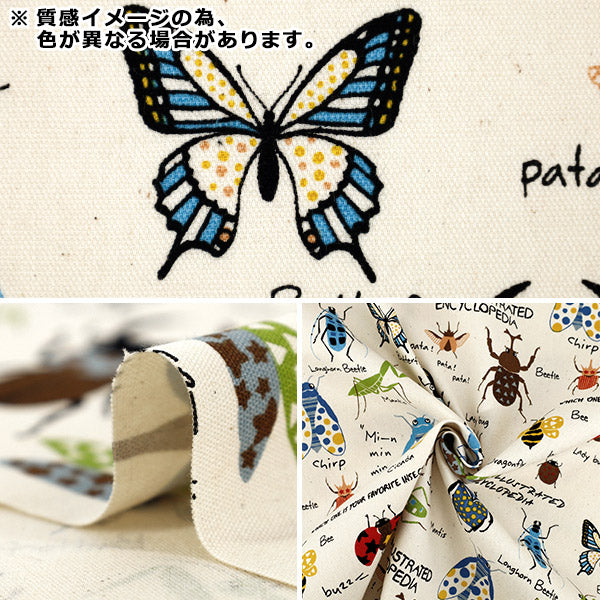 【数量5から】 生地 『オックス 昆虫図鑑 グレー ACS1163-D』 COTTON KOBAYASHI コットンこばやし 小林繊維