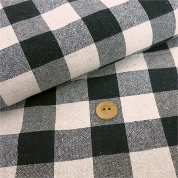 [From quantity 5] Fabric "Cotton hemp block check washer Natural x black 2522-2E"