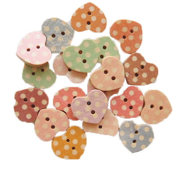 Button "Wood button Mix I Set Dot Heart"